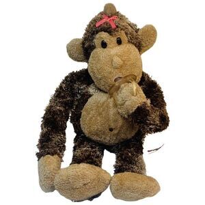 Aurora Plush Baby Monkey Stuffed Toy Pink Pacifier Binki 14”MISSING DIAPER BIB